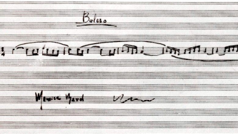 A sheet of music with the title “Boléro”, with the main theme written in notes underneath