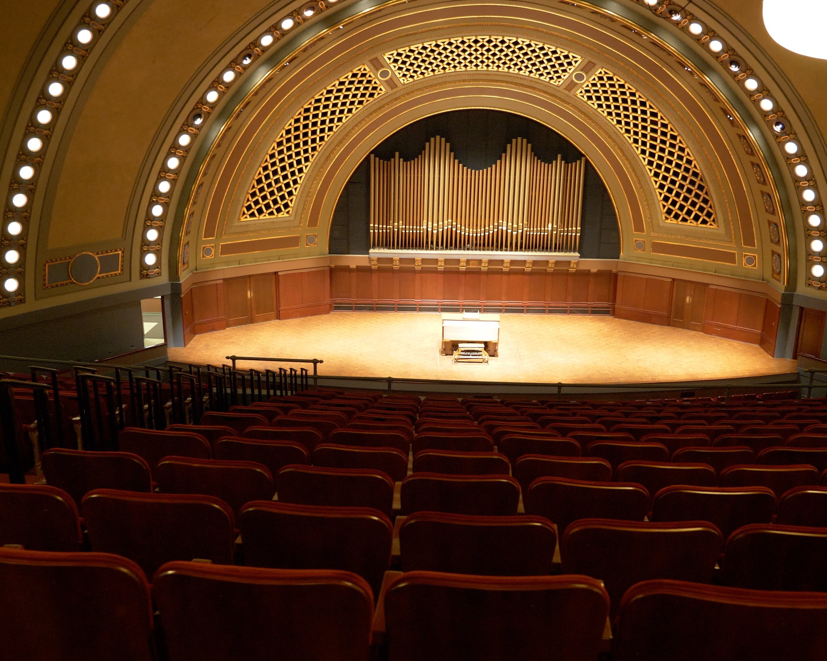 Ann Arbour concert hall with illuminated dome stage