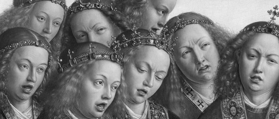 Renaissance painting with seven singing figures